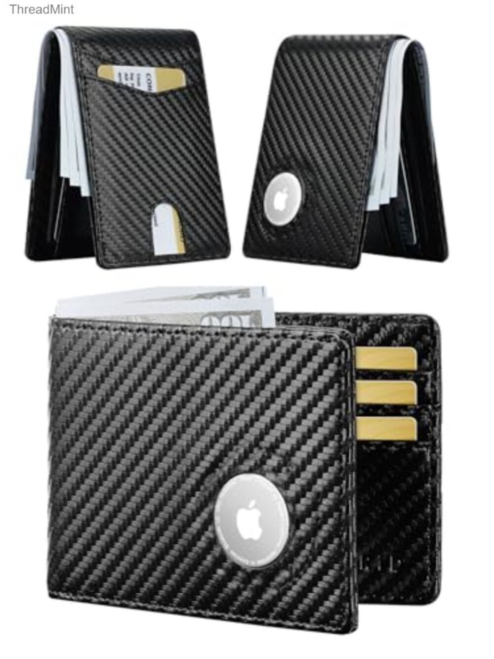 Carbon Fiber Leather Wallet for Men RFID Blocking Bifold Slim AirTag Minimalist